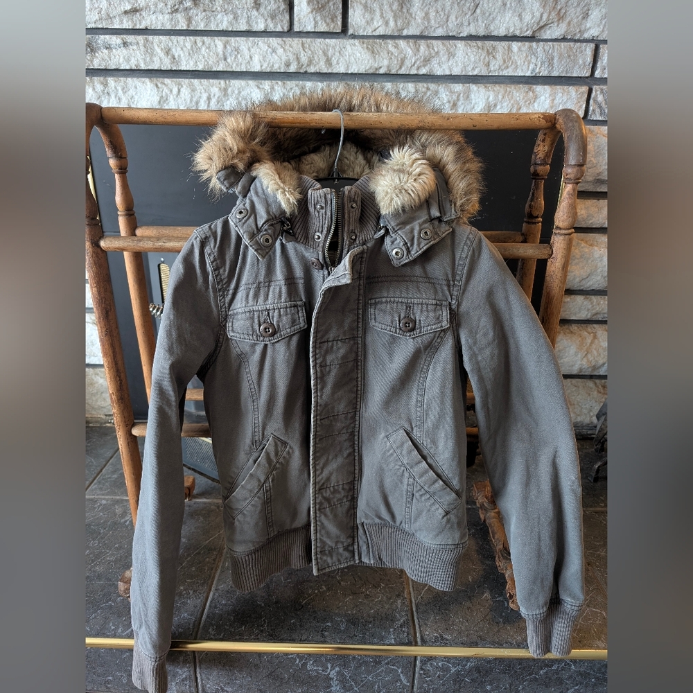*BOGO FREE* TNA 'Maverick' Bomber Canvas Jacket with Removeable Faux Fur XS